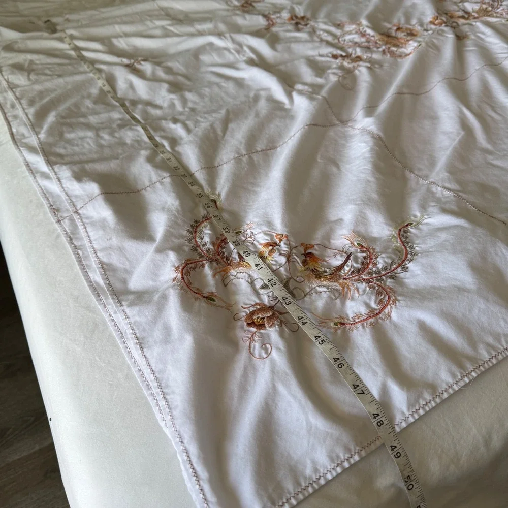 Vintage Chinese Embroidered Cotton Tablecloth 60x100 Phoenix Bird Banquet Floral